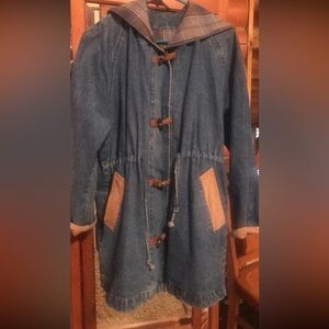 Denim Hooded Jacket with Tan Accents